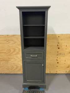 lot 24 image: HOME DECORATORS COLLECTION Windlowe 22 in. W x 16 in. D x 65 in. H Floor Linen Tower in Gray (Retails for $569)