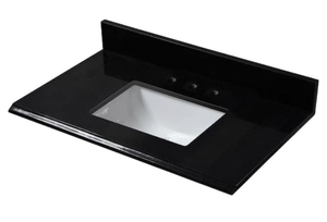 lot 25 image: HOME DECORATORS COLLECTION 31 in. W x 22 in. D Granite Single Trough Sink Vanity Top in Midnight Black (Backsplash Included)