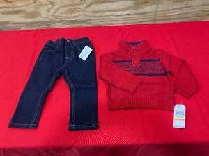 lot 52 image: NAUTICA 2 Piece Set- Red Rouge Sweater with Jeans (12M)