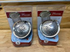 lot 80 image: PFISTER Lot of 2- Universal 5-Spray 5.66 in. Single Wall Mount Low Flow Fixed Rain Shower Heads in Brushed Nickel