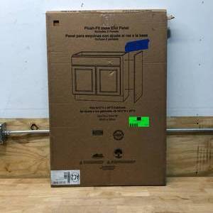lot 117 image: HAMPTON BAY Matching Base Cabinet End Panel in Medium Oak 2pk