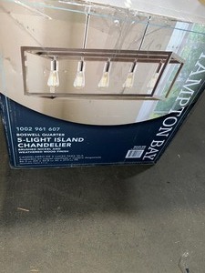 Hampton Bay Boswell Quarter 34 in. 5-Light Brushed Nickel Farmhouse Linear Chandelier with Weathered Wood Accents