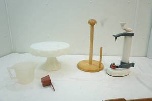 glass cake plate and electric peeler