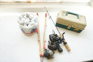 fishing tackle and ice fishing poles