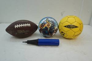 football, soccer ball and rubber bouncy ball
