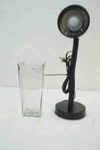 desk lamp and square vase