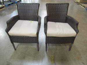 lot 110 image: Hampton Bay Stackable Grayson Brown Wicker Outdoor Patio Lounge with Tan Cushions (2-Pack), FM-18066-A-8-AL.