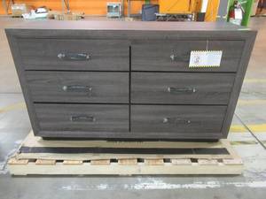 lot 145 image: Global Furniture USA FOIL Grey-D Kate Dresser, KATE-FOIL-GREY-D - Cracked Back, Side Panel Needs to be Reattached (See Photo).