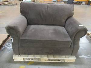 lot 146 image: Lark Manor Antoinette 54 Wide Convertible Chair, Tina Dark Brown, W001666332 - Missing 2 Feet,Rip and Upholstery Loose under LH Arm (See Photos).