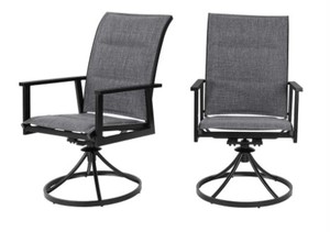 lot 116 image: Hampton Bay High Garden Black Steel Padded Sling Outdoor Patio Swivel Dining Chairs (2-Pack), GL-18044-BSWVL.