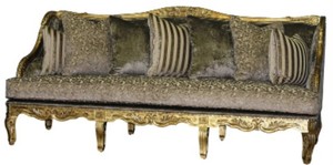 lot 119 image: Celina Deniece 96 Chenille Recessed Arm Sofa with 7 Reversible Pillows - Missing 1 Support leg in the back (See Photo).