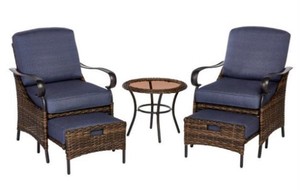 lot 126 image: Hampton Bay Layton Pointe 5-Piece Seating Set With Olefin Blue Cushions, L19006B-2.