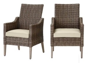 lot 137 image: Hampton Bay  Rock Cliff Brown Wicker Outdoor Patio Stationary Dining Chair with Bare Cushions (2-Pack), FRS81146-2PPT.