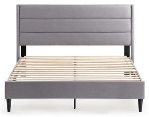 lot 141 image: Brookside Amelia Upholstered Stone Twin Bed with Horizontal Channels, BS0006UBDTTST. - Unclaimed Freight