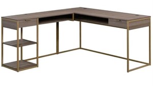 lot 142 image: Sauder International Lux Diamond Ash L-Shaped Desk, 423302. - Unclaimed Freight