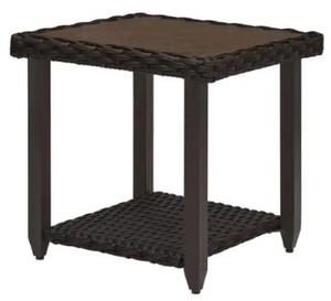 lot 112 image: Hampton Chase Aluminum Wicker Outdoor Side Table, GT-12136A-AAR.