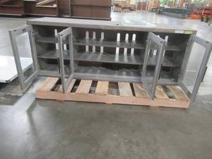 lot 153 image: Hekman Home Entertainment Entertainment Console - Missing Base, Doors Have Some Damage - For ProjectRestore