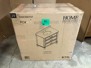 lot 7 image: Home Decorators Collection Pinestream 36 in. W x 22 in. D Bath Vanity in Dove Grey with Cultured Stone Vanity Top in White with White Basin - Good Condition - Review all pictures