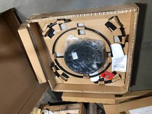 lot 13 image: Hampton Bay Whitfield 48 in. Round Galvanized Steel Wood Burning Fire Pit Table in Dark Brown with Stone Look Tile Top - - Good Condition - Review all pictures