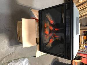 lot 14 image: Home Decorators Collection Vinegate 68 in. Freestanding Media Console Electric Fireplace in White  - Good Condition - Review all pictures