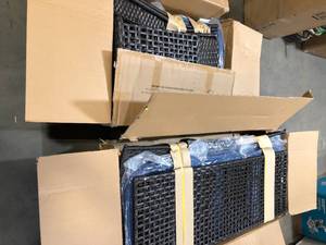 lot 18 image: OVIOS New Kenard Brown 5-Piece Wicker Outdoor Patio Conversation Seating Set with Navy Blue Cushions - Good Condition - Review all pictures