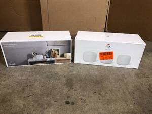 lot 28 image: Google Nest Wifi - Mesh Router AC2200 and 2 Points with Google Assistant - 3 Pack - Good Condition - Review all pictures