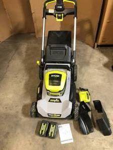 lot 31 image: RYOBI 40V HP Brushless 21 in. Cordless Battery Walk Behind Self-Propelled Lawn Mower with (2)  Batteries and Charger Working Condition - Review all pictures