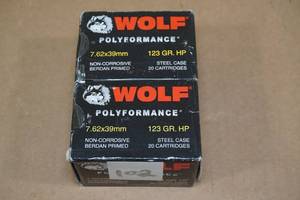 40 Wolf Polyformance 7.62 x 39mm 123 Gr HP Steel Case Ammo