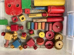 Playskool Wooden Nok-Out Toy and a Box of Assorted Wood Shapes