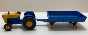 Six Matchbox and Lesney Farm and Construction Toys 3-Wheel Loader, Dozer with Tracks, Plow Truck, Red Combine, Tractor and Wagon