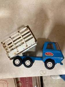 Approx. 1970s Tonka Blue and White Mini Stake Bed Dump 5.5-inches Long and Approx. 1970s Tonka Cab-Over Tractor and a Small Jeep