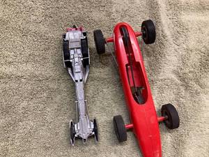 Vintage Plastic Race Car with Rubber band Type Drive Mechanism and a Die Cast and Plastic Race Car Made in Mexico
