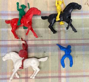 About 30 Assorted Small Plastic Cowboys, Indians, Horses, Cattle and other Animals Toys