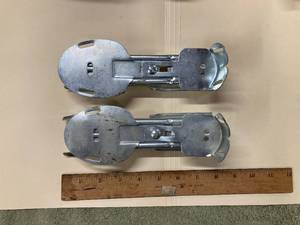 Pair of Wooden Skis by FD Peters Co. of Gloversville, Mew York and a Pair of Metal Clamp - On Ice Skates