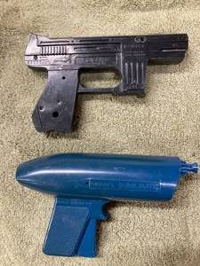 Three Plastic Futuristic Pistols including a Banier Flying Saucer Automatic, a Kenner Bubblematic and a Baby Pistol