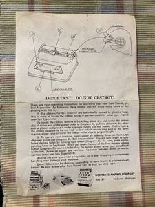 Vintage Tom Thumb, Jr. Dial Typewriter with Instructions by Western Stamping Company