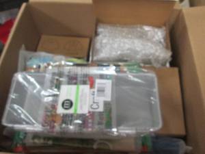 box of storage bin, lamp string lig...