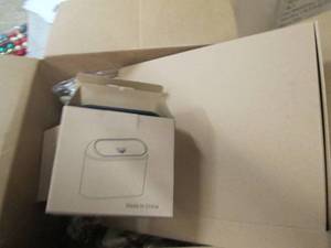 box of small garbage cans, pillow c...
