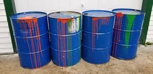 lot 238 image: (4) Blue Metal Oil Barrels