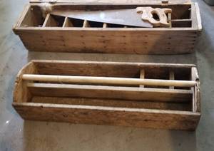 lot 60 image: Antique Wood Tool Box and Wood Box