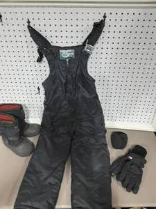 Weather Tamer Youth Snow Bibs Size S, Kamik Boots Size 13, Gloves & Lands End Ear Muffs