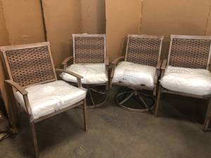 Lot of Hampton Bay Geneva Brown Wicker Outdoor Patio Dining chairs  with bare Cushion Customer Returns - Review all pictures