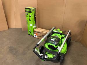 Mixed Lot of Greenworks Lawn Mower & Weed Trimmer - Good Condition - Battery and Charger Included - Review all pictures