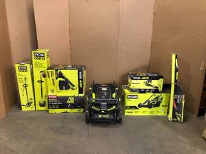 Mixed Lot of Ryobi Tools - Includes Blower, Weed Trimmers, Lawn Mowers - Customer Returns - Review all pictures