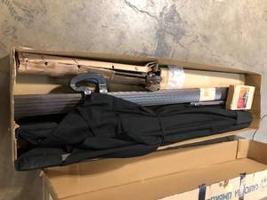 California Umbrella 8.5 ft. Bronze Aluminum Square Cantilever Patio Umbrella with Crank Open Tilt Protective Cover in Black Sunbrella - Good Condition - Review all pictures