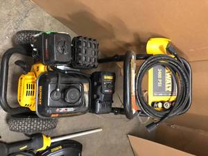Mixed Lot of Dewalt Tools - 21.5 Lawn Mower, Pressure washer, Trimmer - Battery Not included - Not checked - Review all pictures