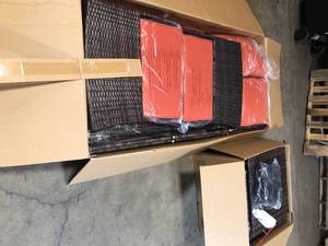 5-Piece Wicker Patio Conversation Furniture Set with Orange Cushions - Good Condition - Review all pictures