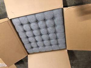 Lot of 2 Eluxury Grey Large Square Tufted Ottoman with Black metal base  Review all pictures