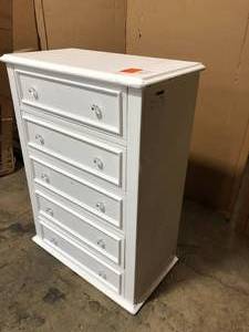 White 5 Drawer Cabinet - Has Damage on the sides - Review all pictures