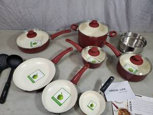 New 16 Piece Green Life Pot and Pan Set